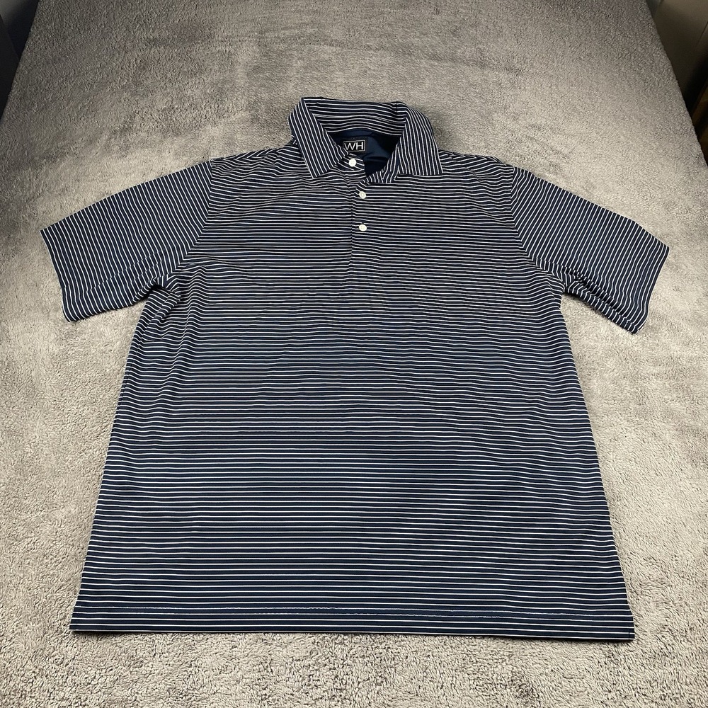 WH Golf Polo Shirt Mens Size Large Blue Striped Short Sleeve